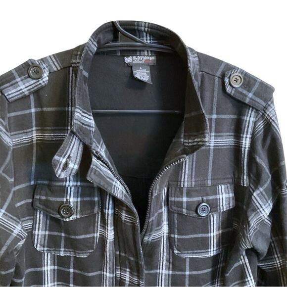 Self Esteem Womens L Black & White Flannel Zip Up Jacket Coat Lined Pockets - Picture 3 of 12